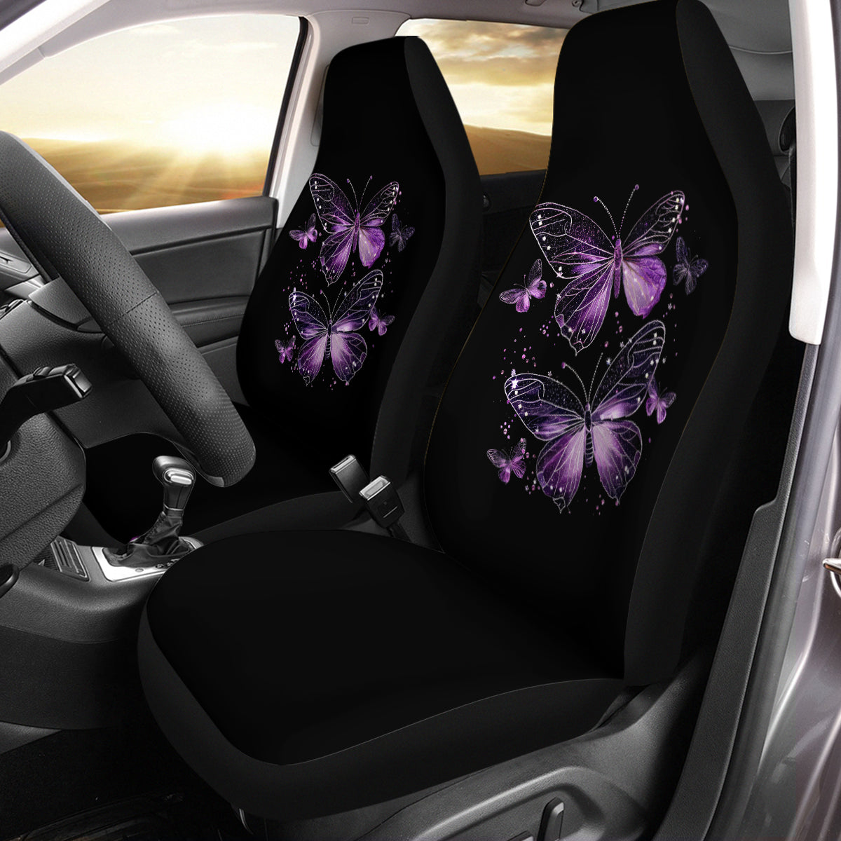 Faux Embroidery Car Seat Covers for Women, Universal Fit Embroidered Purple Butterfly Seat Covers Full Set, Pretty Sequins Purple Butterflies Seat Covers for Car, Gift 06