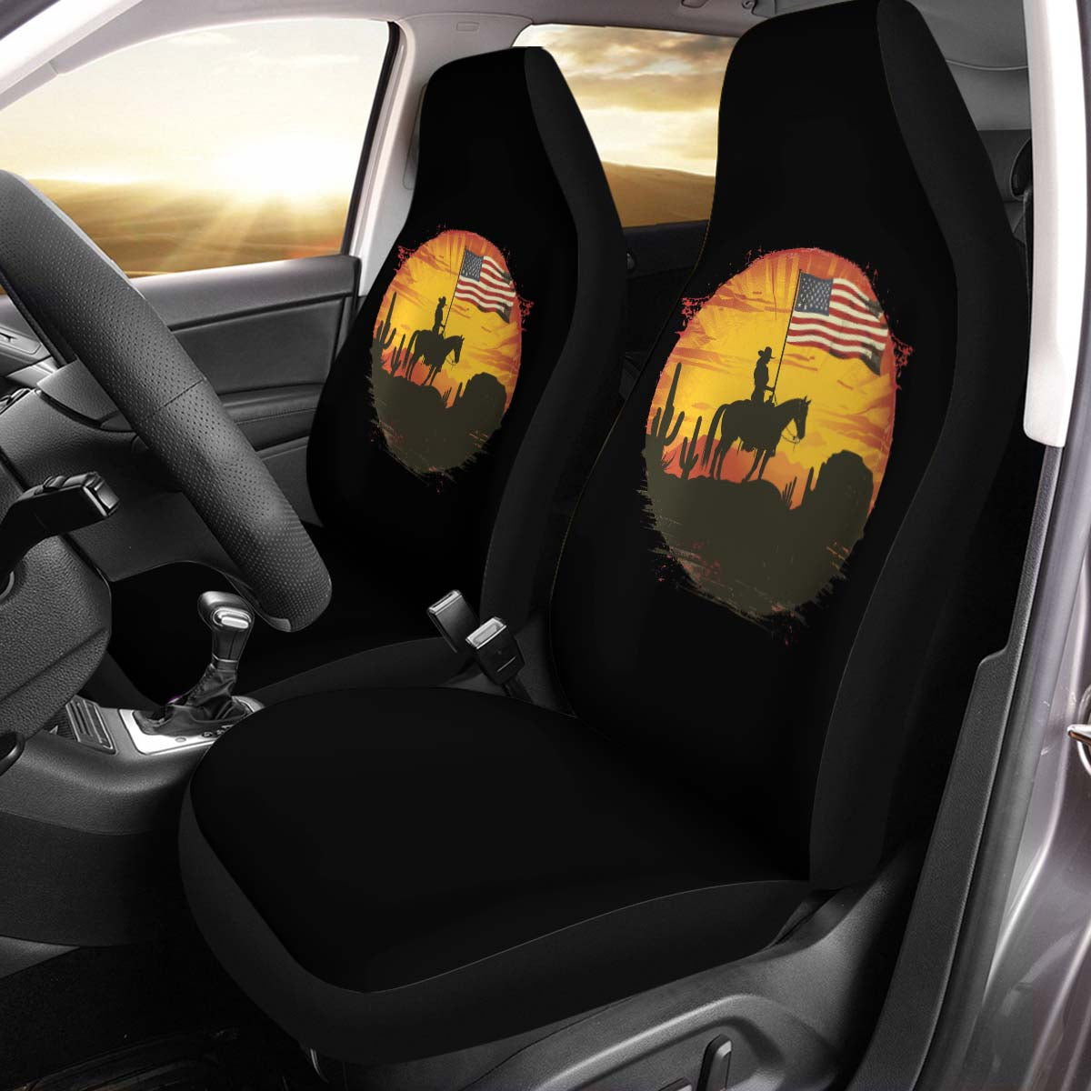 American Flag Car Seat Cover, Cowboy Girl Riding Horse In The Desert , Front Seat Protector, For SUV, Car Accessories For Unisex, Car Seat Cover, Gift 09 - Delicate Leather