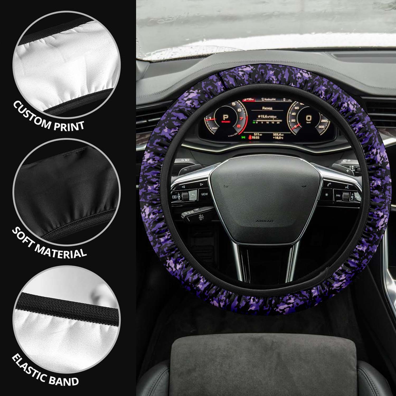Car Steering Wheel Cover Update Version, Purple Camo Camouflage Custom-Fit for Car, Premium Leather Car Steering Wheel Cover , Car Accessories, Camo 04