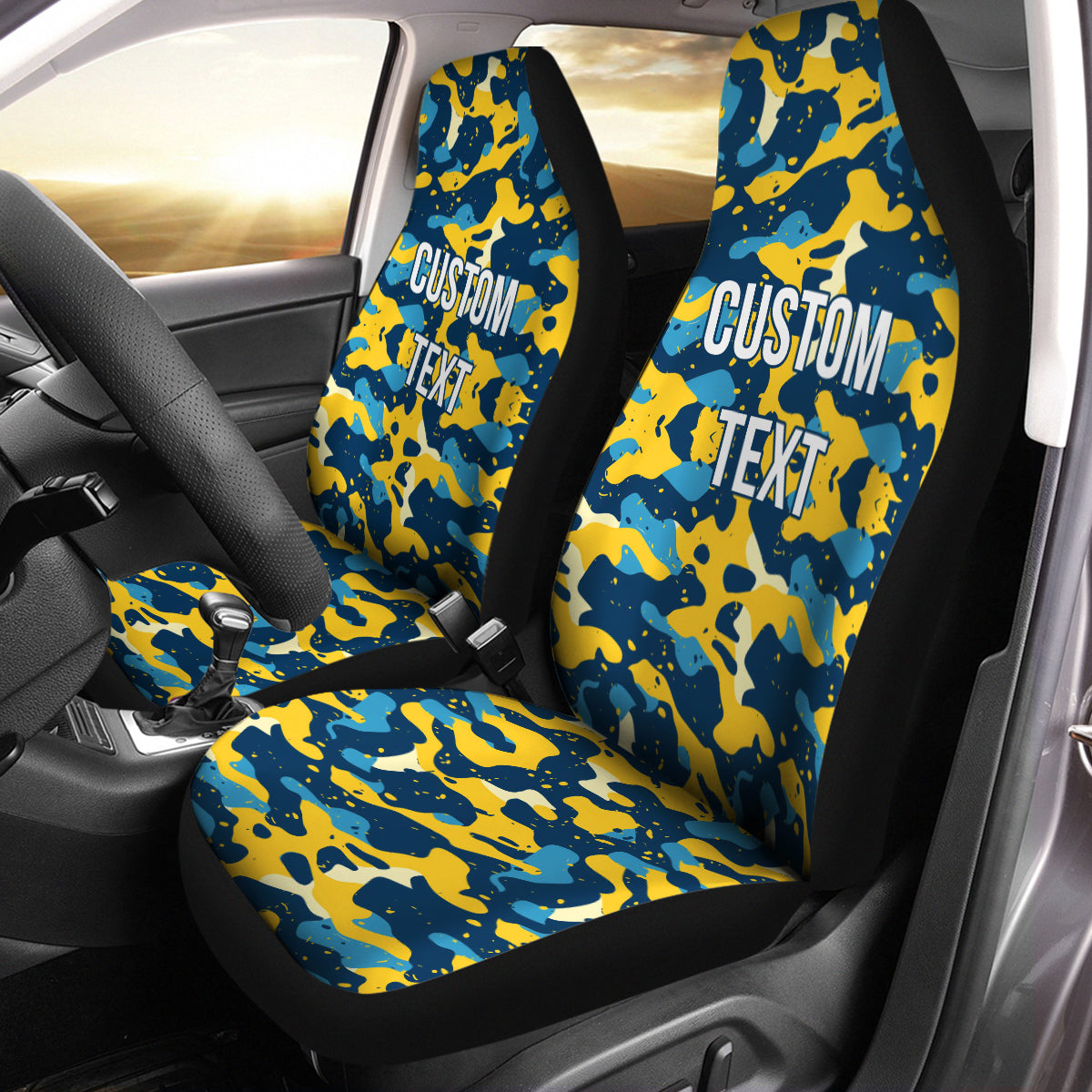 Personalized Custom Camo Car Seat Covers Blue And Yellow Camo Camouflage Set of 2 Seat Protectors Universal Fit For Car SUV Bucket Seats, Camo 15 - Delicate Leather