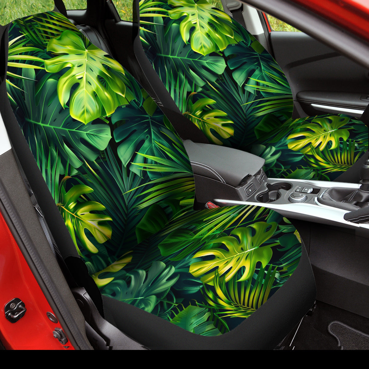 Summer Monstera Leaf Car Seat Cover Full Set, Tropical Nature Front And Back Seat Covers For Vehicle, Car Decor Gift, Tropical - Delicate Leather
