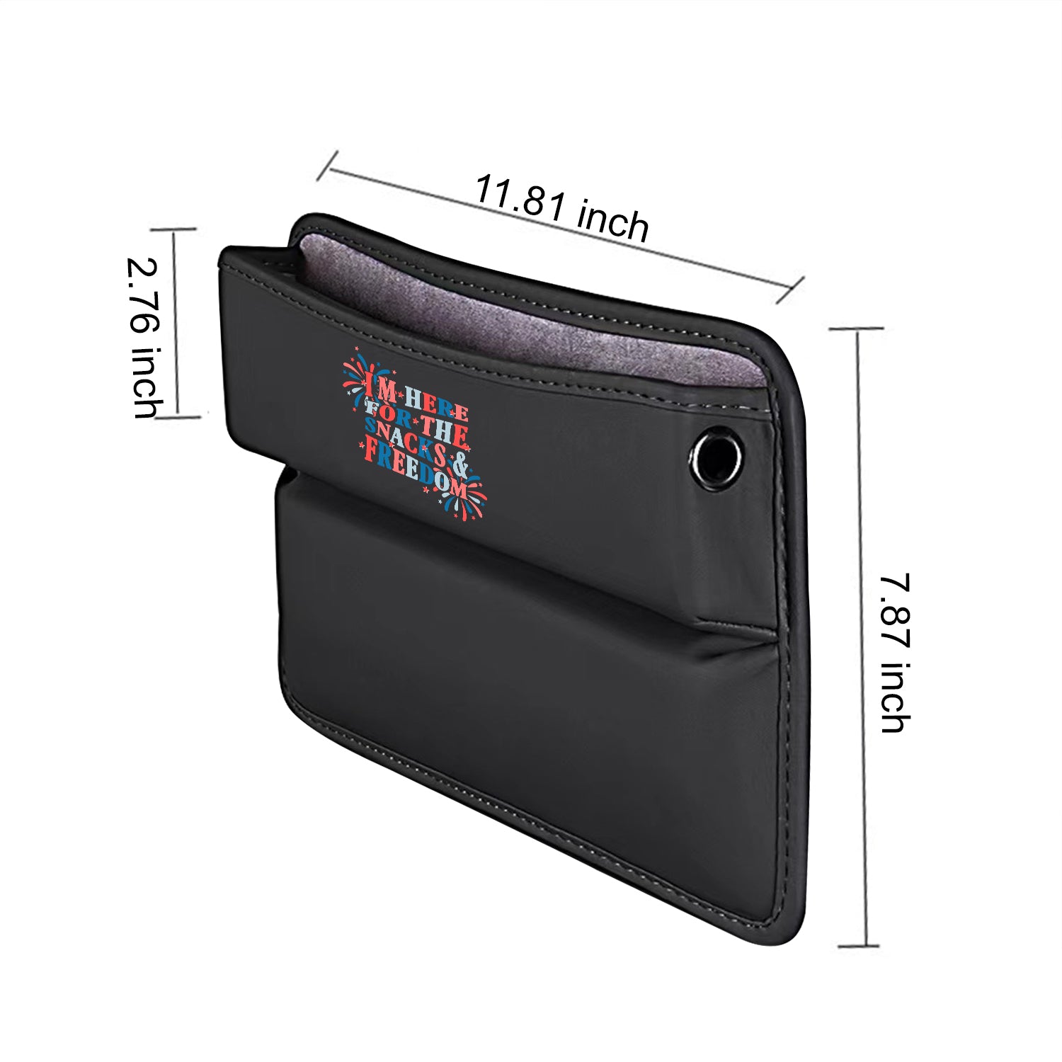 I'm Here for The Snacks and Freedom Car Seat Gap Filler Organizer, Custom For All Cars, Multifunctional Pu Leather Console Side Pocket Organizer For Cellphones, Cards, Wallets, Keys, Retro 4th of July 01