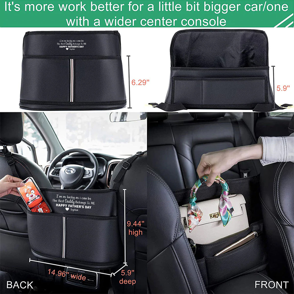 Personalized Car Purse Holder for Car Handbag Holder Between Seats Premium PU Leather, Happy Father's Day, Custom Fit For Your Cars, Auto Driver Or Passenger Accessories Organizer, Hanging Car Purse Storage Pocket Back, Gift for Daddy - Delicate Leather