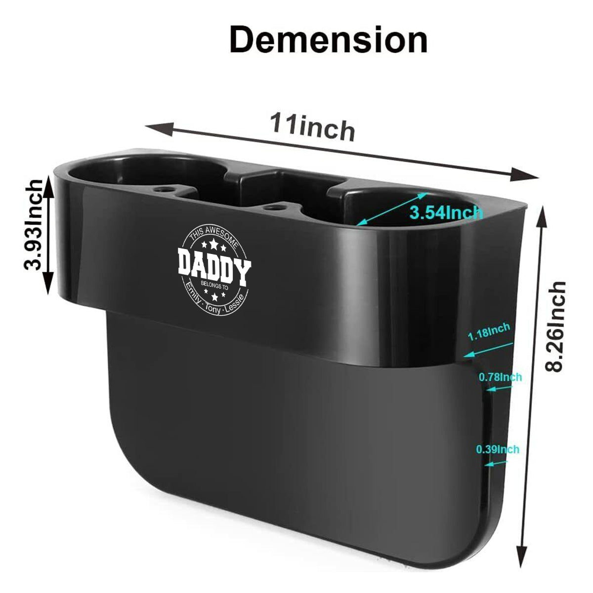 Personalized Cup Holder Portable Multifunction Vehicle Seat Cup Cell Phone Drinks Holder Box Car Interior Organizer, Happy Father's Day, Custom For Your Cars, Car Accessories, Gift for Daddy - Delicate Leather
