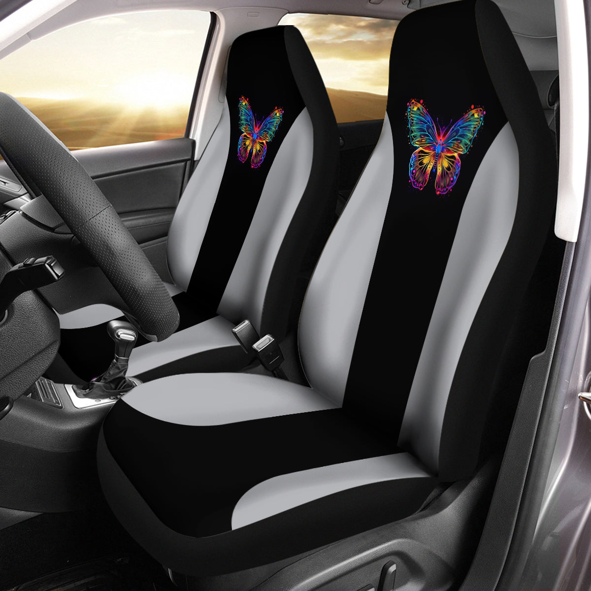 Outlet Blue 3D Air Mesh Front Seat Covers,Reflective Colorful Butterfly Bucket Seat Covers with Airbag Compatible,High Back Seat Covers Universal Fit for Cars,Truck, SUV - Delicate Leather