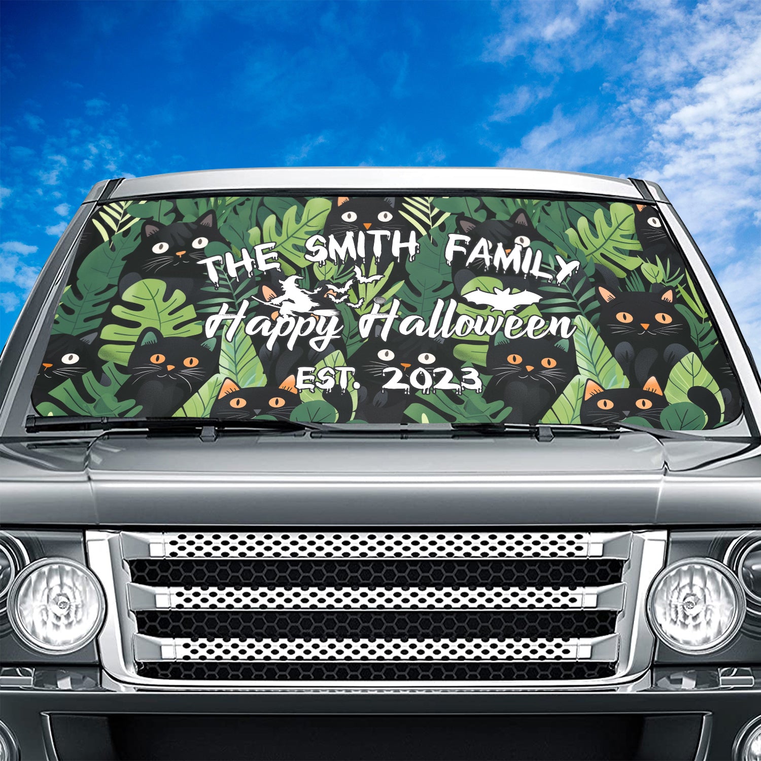 Personalized Happy Halloween Car Windshield Sunshade, Bats Swarm, Fit with all car, UV Rays and Heat Sun Visor Protector Foldable Sun Shade Umbrella, Halloween 05 - Delicate Leather