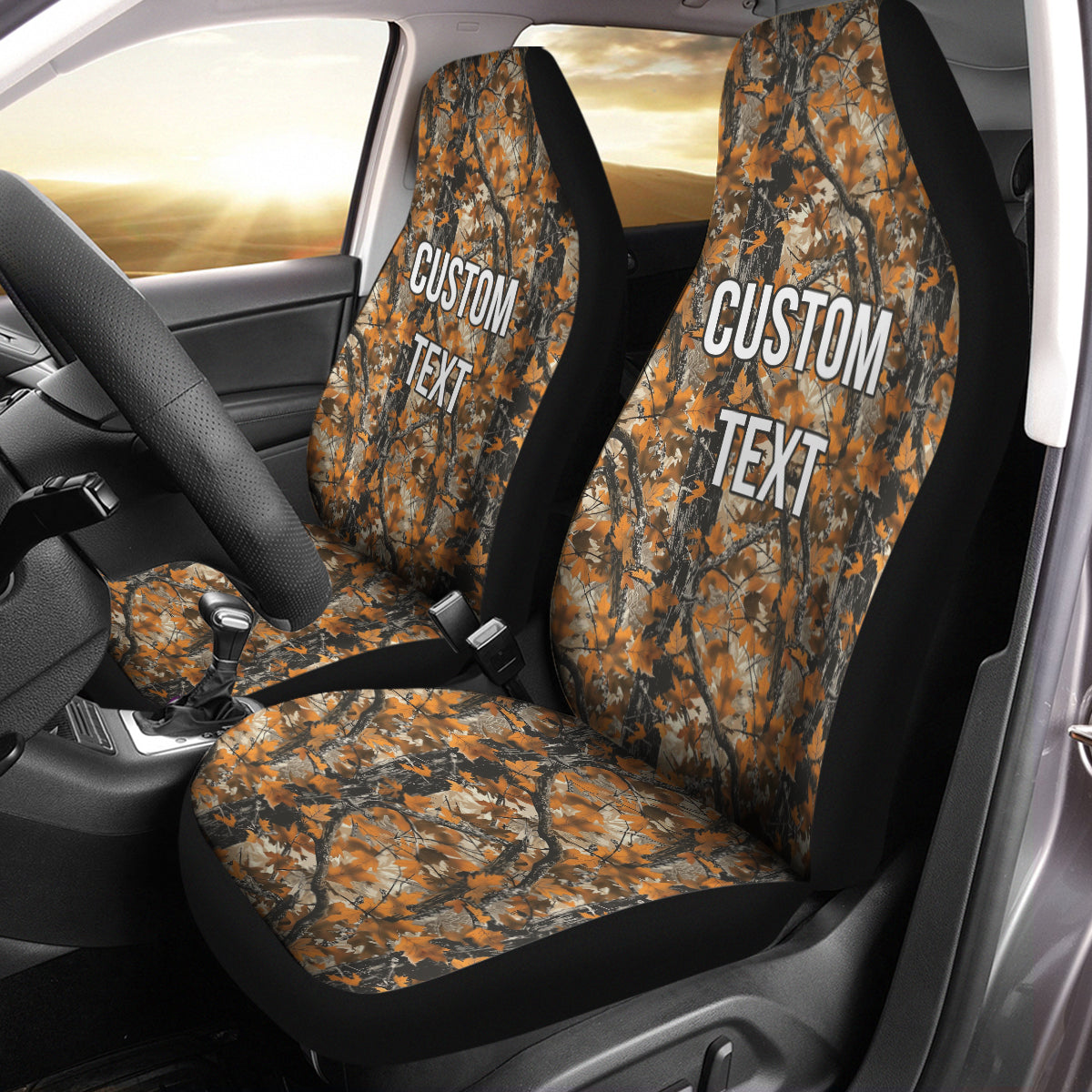 Personalized Custom Camo Car Seat Covers Hunter Camo Camouflage Set of 2 Seat Protectors Universal Fit For Car SUV Bucket Seats, Camo 13 - Delicate Leather