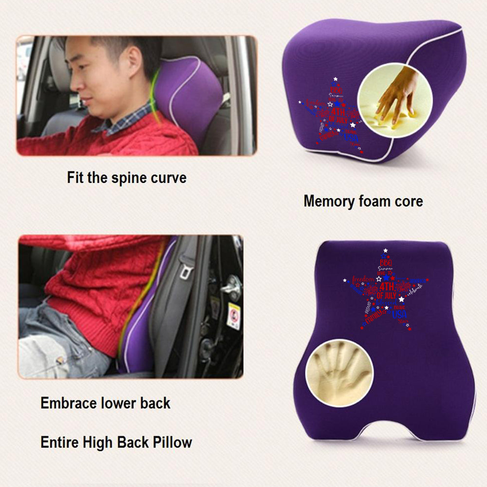 Fourth of July Lumbar Support Cushion for Car and Headrest Neck Pillow Kit, Custom For Cars, Ergonomically Design for Car Seat, Car Accessories, American Flag Star 07 - Delicate Leather