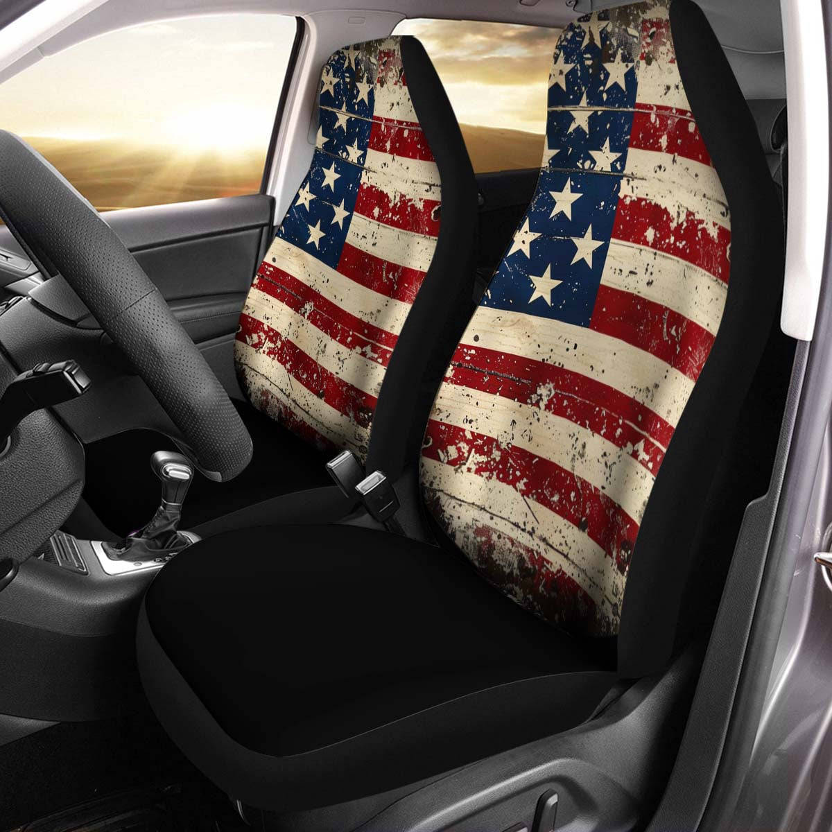 Vintage American Flag Car Seat Cover, Front Seat Protector, For SUV, Car Accessories For Unisex, Car Seat Cover, Gift 02 - Delicate Leather