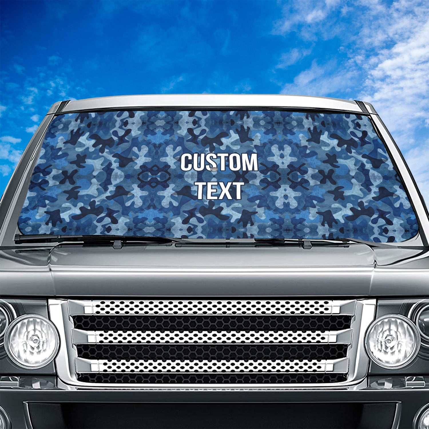 Personalized Custom Camo Car Windshield Sunshade, Blue Camouflage, Fit with all car, UV Rays and Heat Sun Visor Protector Foldable Sun Shade Umbrella, Camo 02 - Delicate Leather