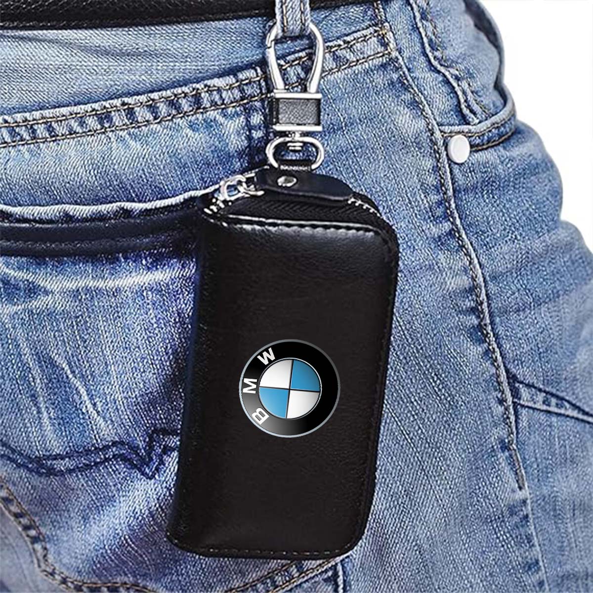 Custom fit for Car Gender-Neutral Luxury Leather Key Holder Wallet with 6 Hooks and Zipper Closure for Car Keys - Delicate Leather