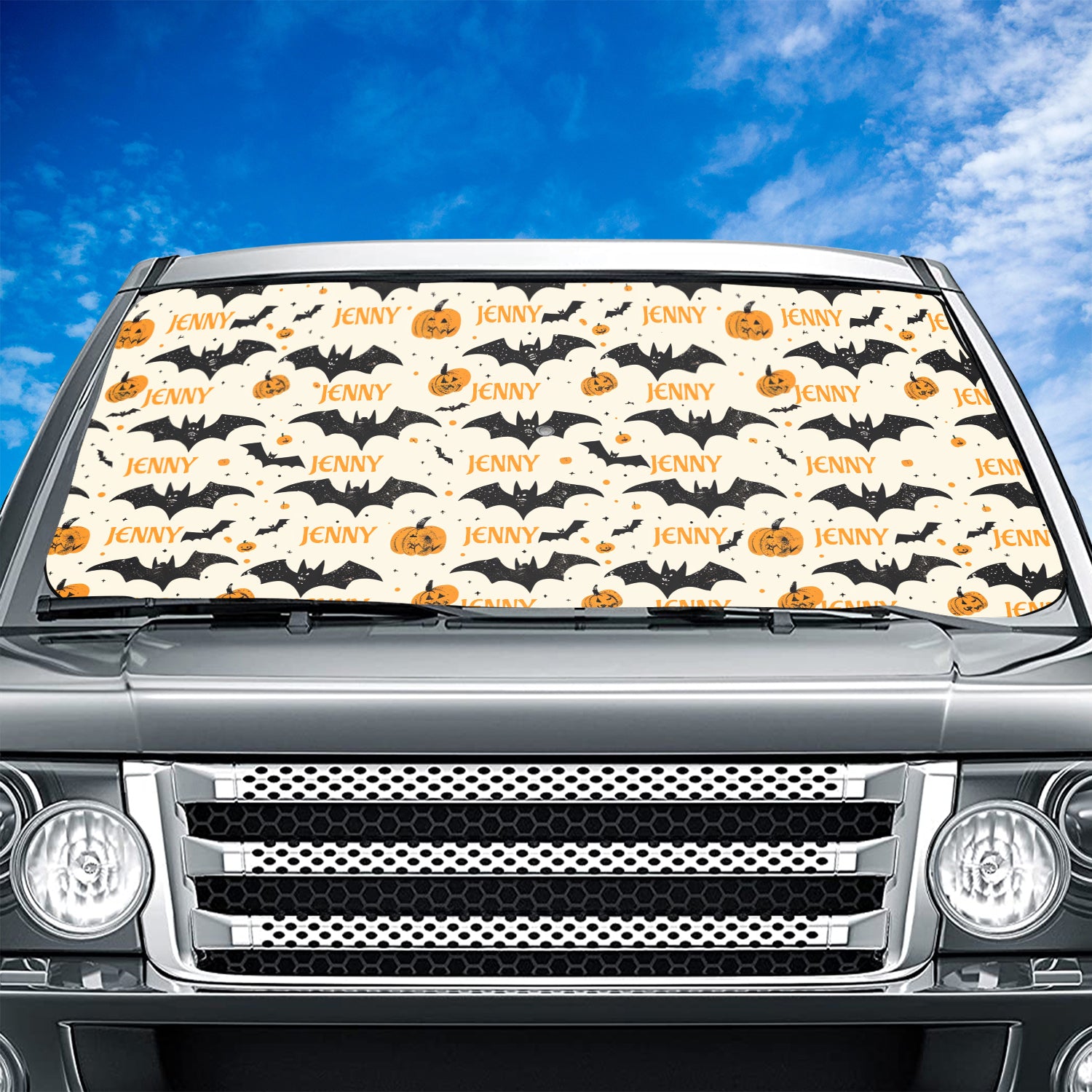 Personalized Happy Halloween Car Windshield Sunshade, Bats Swarm, Fit with all car, UV Rays and Heat Sun Visor Protector Foldable Sun Shade Umbrella, Halloween 04 - Delicate Leather