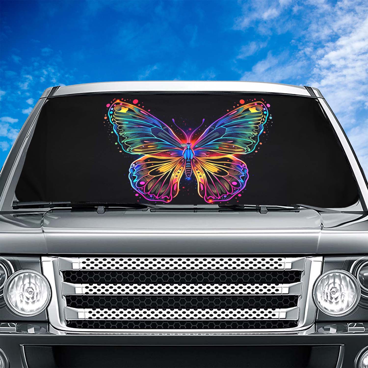 Faux Embroidery Car Windshield Sunshade, Universal Fit Embroidered Butterfly, Fit with all car, UV Rays and Heat Sun Visor Protector Foldable Sun Shade Umbrella, Butterfly 06 - Delicate Leather