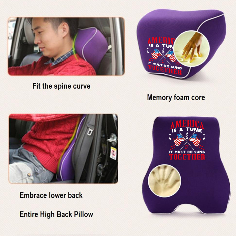 America Is A Tune Lumbar Support Cushion for Car and Headrest Neck Pillow Kit, Custom For Cars, Ergonomically Design for Car Seat, Car Accessories, 4th of July 08 - Delicate Leather