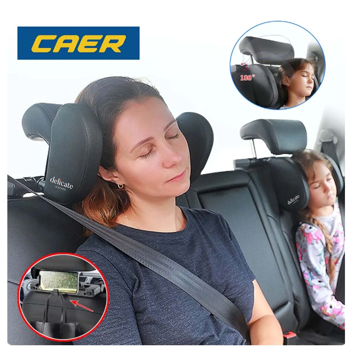 Single Car Seat Headrest Pillow: The Ultimate Travel Comfort and Support Solution for Your Car Interior – U-Shaped Pillow Ideal for Kids - Delicate Leather