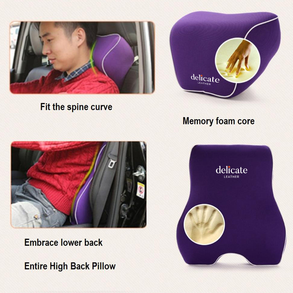 Lumbar Support Cushion for Car and Headrest Neck Pillow Kit, Custom For Cars, Ergonomically Design for Car Seat, Car Accessories VE13983 - Delicate Leather
