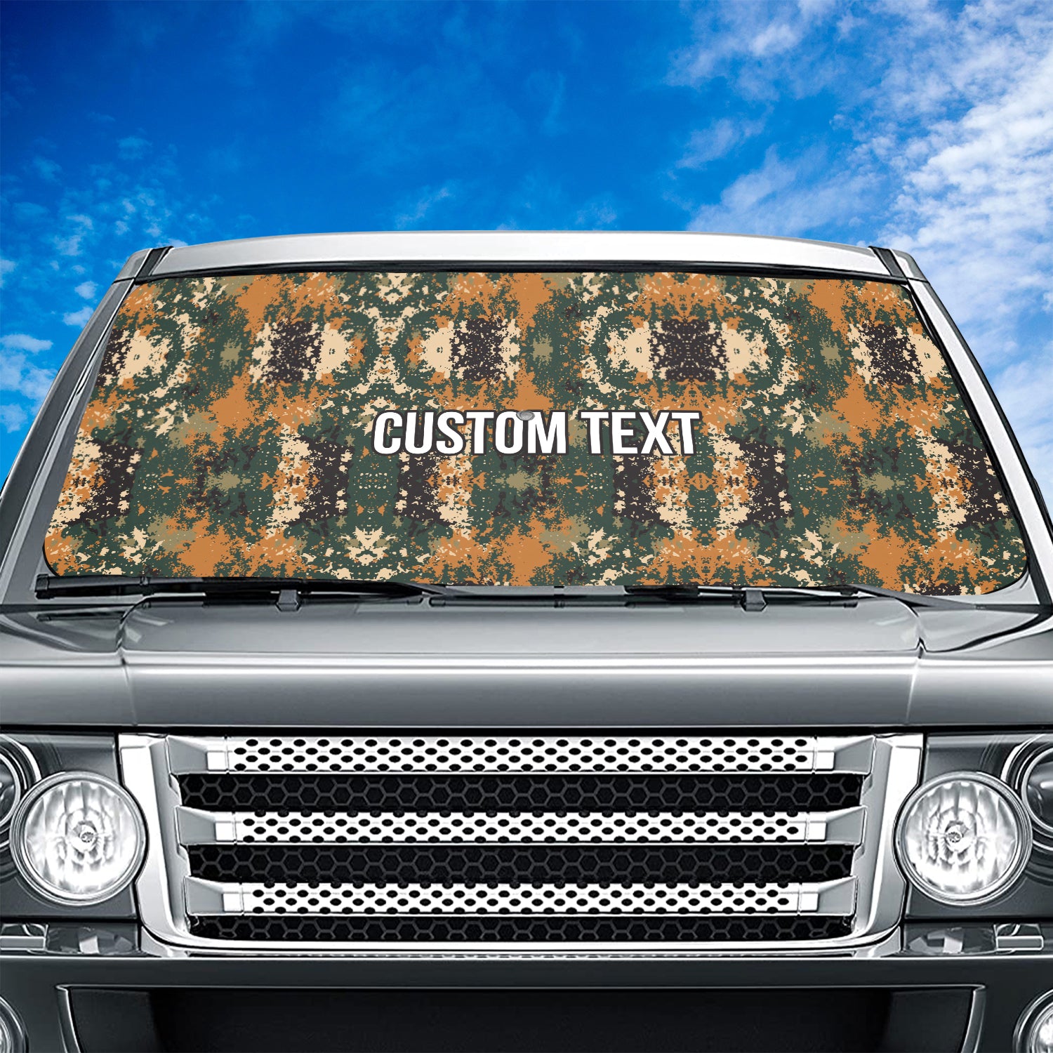 Personalized Custom Camo Car Windshield Sunshade, Orange And Green Camouflage, Fit with all car, UV Rays and Heat Sun Visor Protector Foldable Sun Shade Umbrella, Camo 09 - Delicate Leather