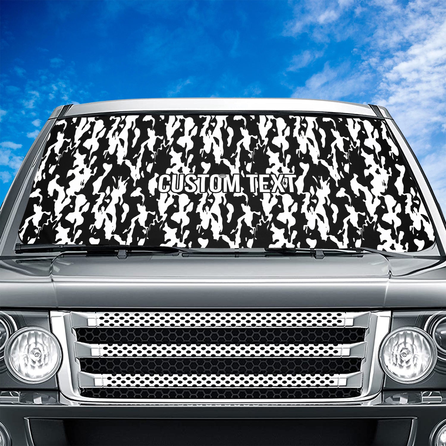 Personalized Custom Camo Car Windshield Sunshade, Black And White Camouflage, Fit with all car, UV Rays and Heat Sun Visor Protector Foldable Sun Shade Umbrella, Camo 05