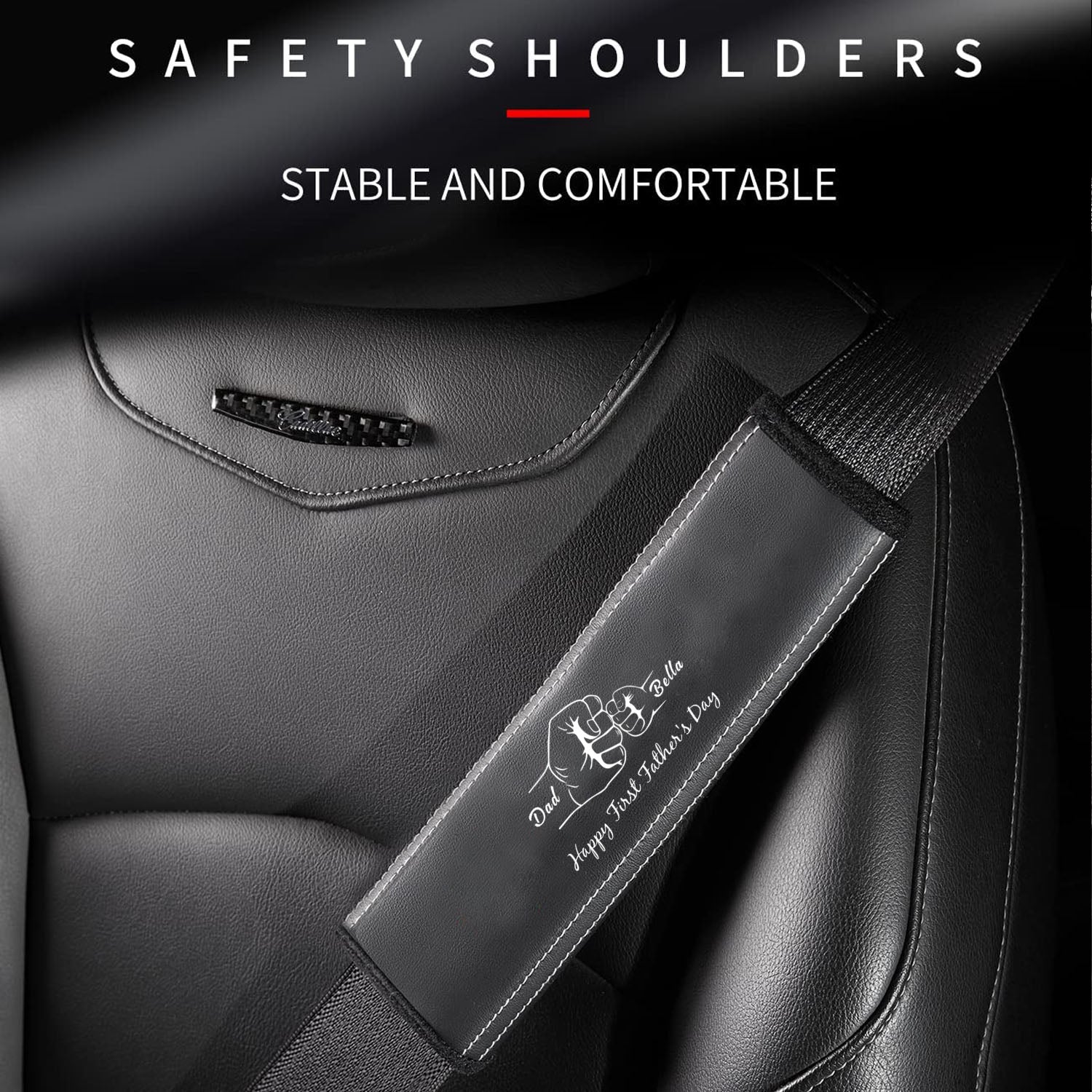 Personalized Car Seat Belt Covers (2PCS), Custom For Your Cars, Happy Father's Day, Microfiber Leather Seat Belt Shoulder Pads for More Comfortable Driving, Car Accessories, Gift for Daddy - Delicate Leather