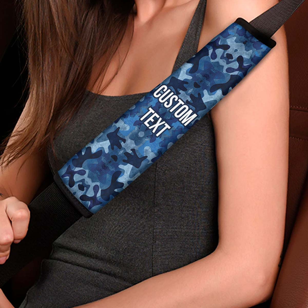 Personalized Custom Camo Seat Belt Covers (2PCS) Drak Blue And Blue Camouflage, Microfiber Leather Seat Belt Shoulder Pads for More Comfortable Driving, Camo 02 - Delicate Leather