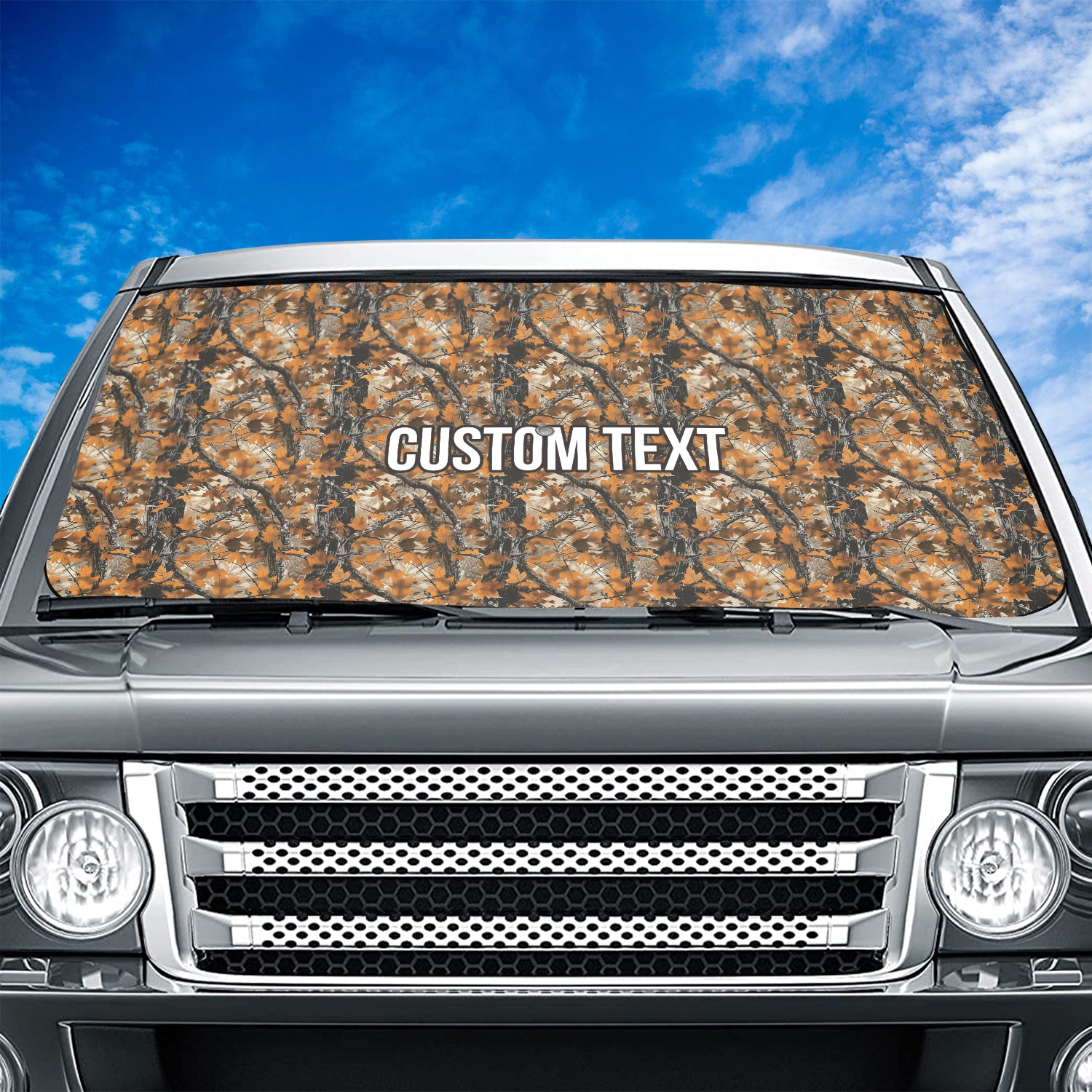 Personalized Custom Camo Car Windshield Sunshade, Orange Camouflage, Fit with all car, UV Rays and Heat Sun Visor Protector Foldable Sun Shade Umbrella, Camo 13 - Delicate Leather