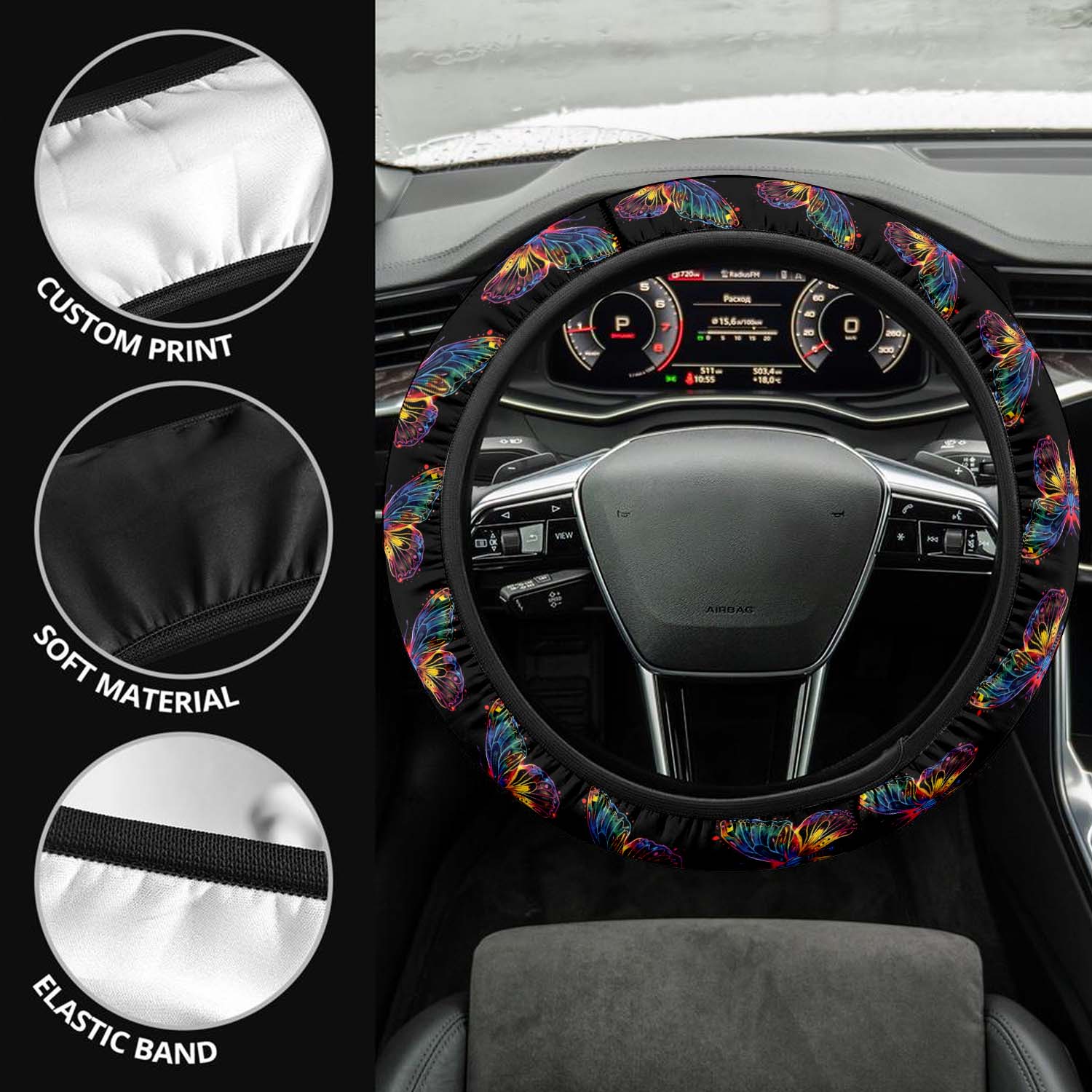 Faux Embroidery Car Steering Wheel Cover Update Version, Universal Fit Embroidered Butterfly, Premium Leather Car Steering Wheel Cover , Car Accessories, Butterfly 06 - Delicate Leather
