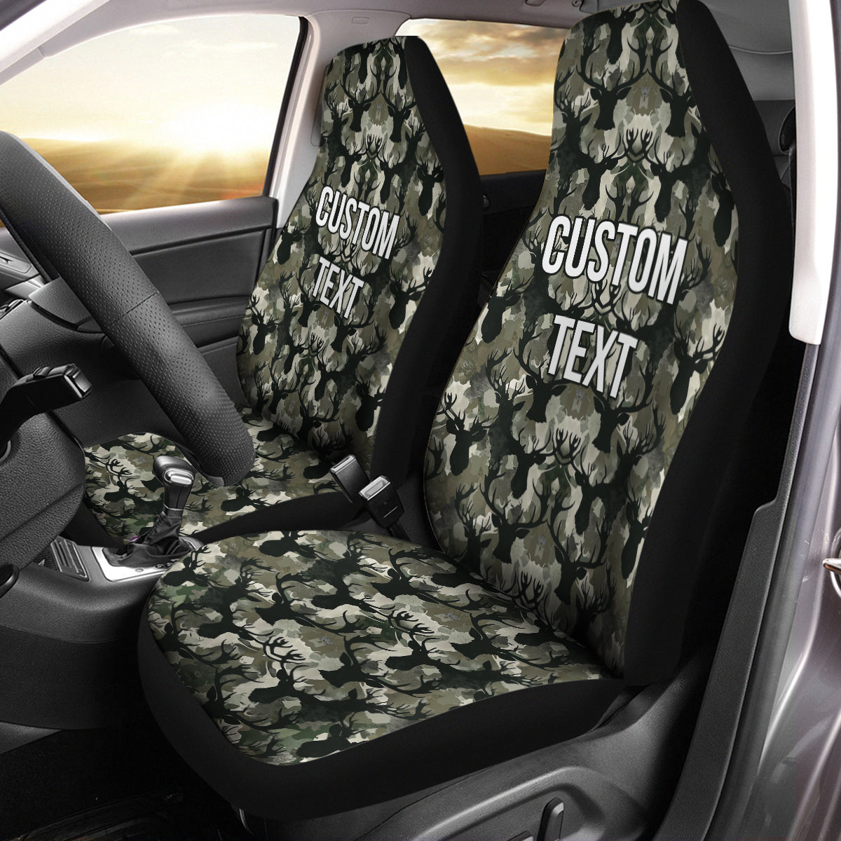 Personalized Custom Camo Car Seat Covers The Deer Camouflage Set of 2 Seat Protectors Universal Fit For Car SUV Bucket Seats, Camo 12 - Delicate Leather