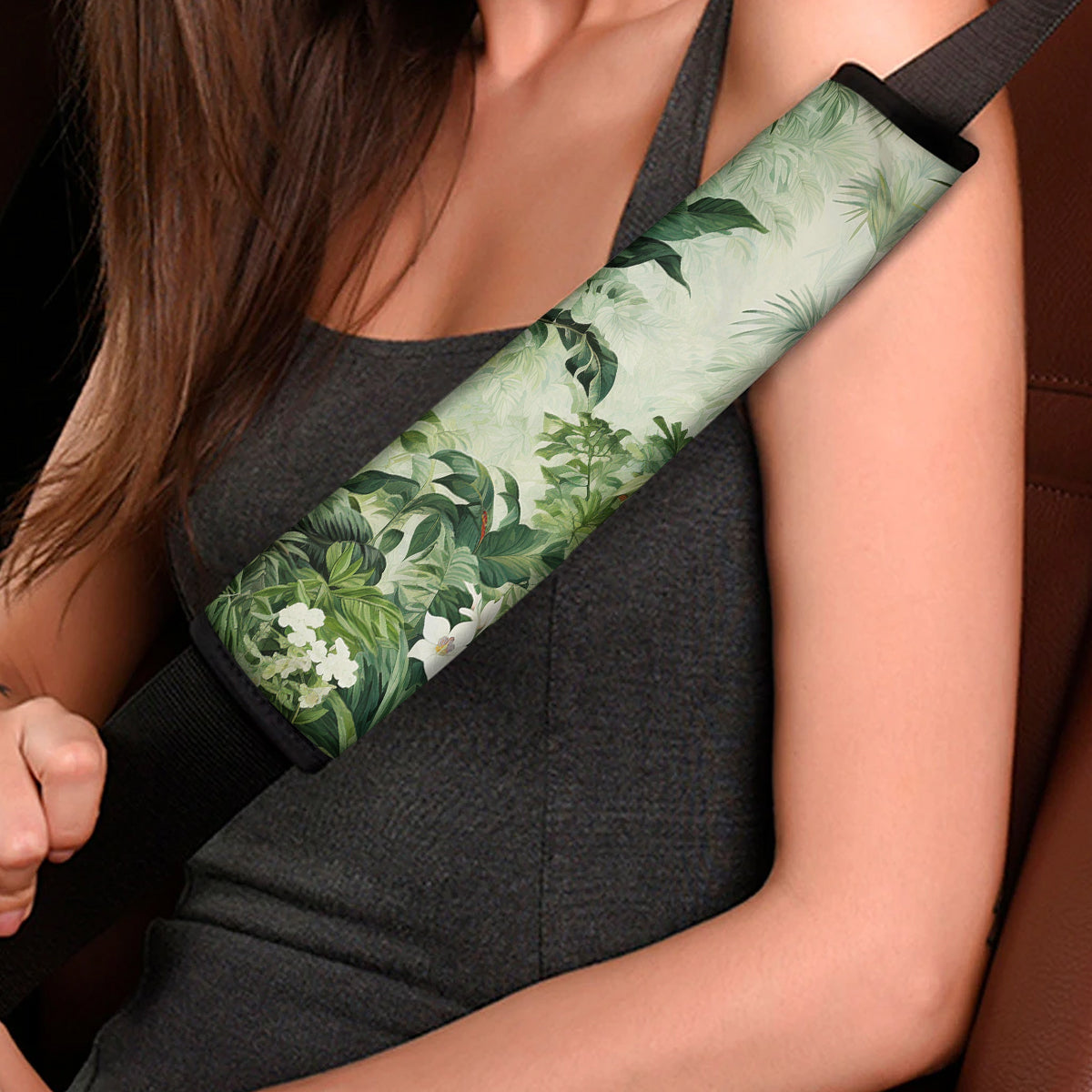 Moody Botanical Art Seat Belt Covers (2PCS), Microfiber Leather Seat Belt Shoulder Pads for More Comfortable Driving,Natural 05 - Delicate Leather