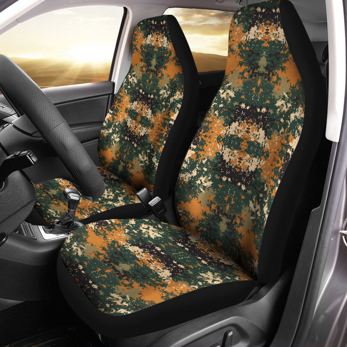 Camo Car Seat Covers Camouflage Set of 2 Seat Protectors Universal Fit For Car SUV Bucket Seats, Camo 0610 - Delicate Leather