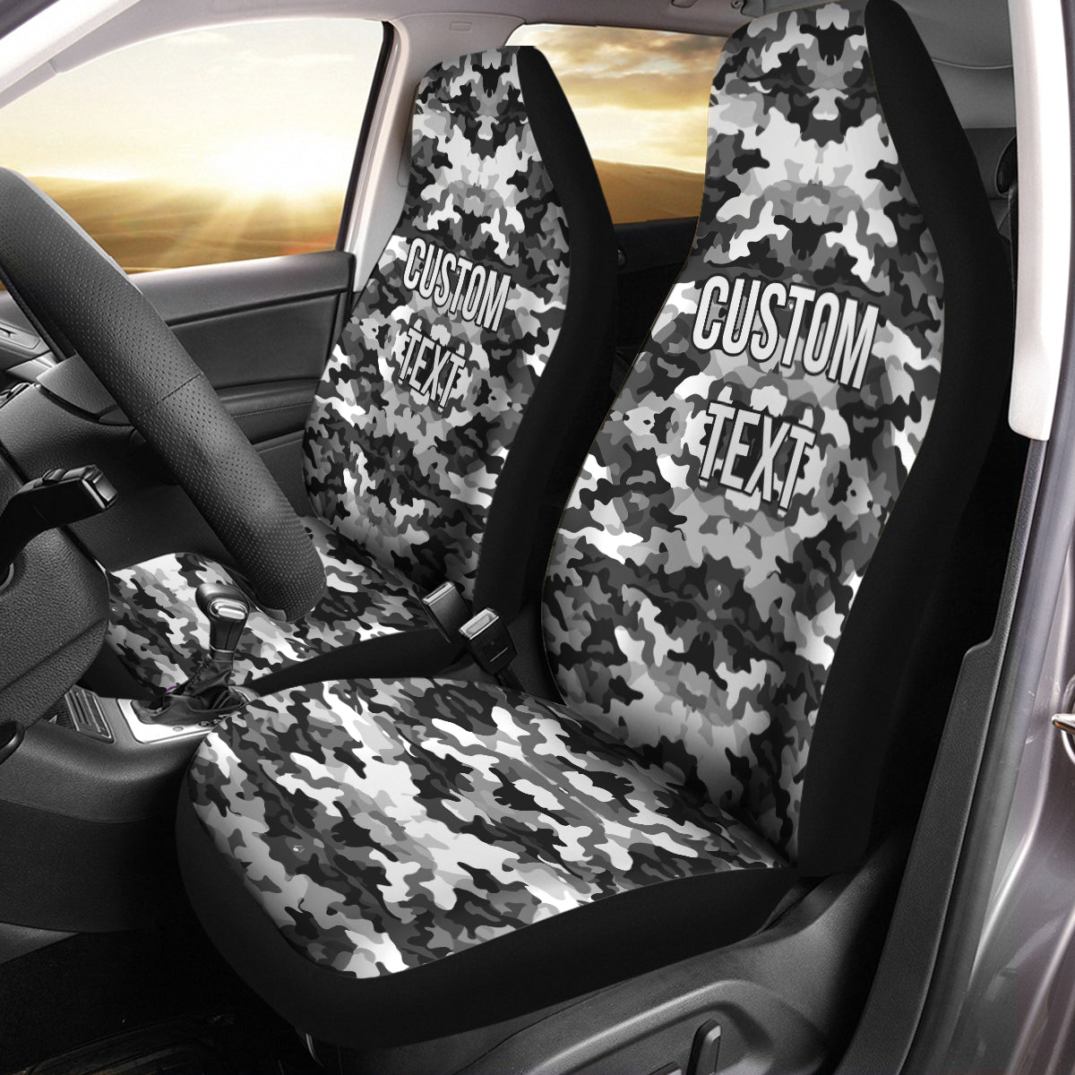 Personalized Custom Camo Car Seat Covers Drak Gray And White Camouflage Set of 2 Seat Protectors Universal Fit For Car SUV Bucket Seats, Camo 03 - Delicate Leather