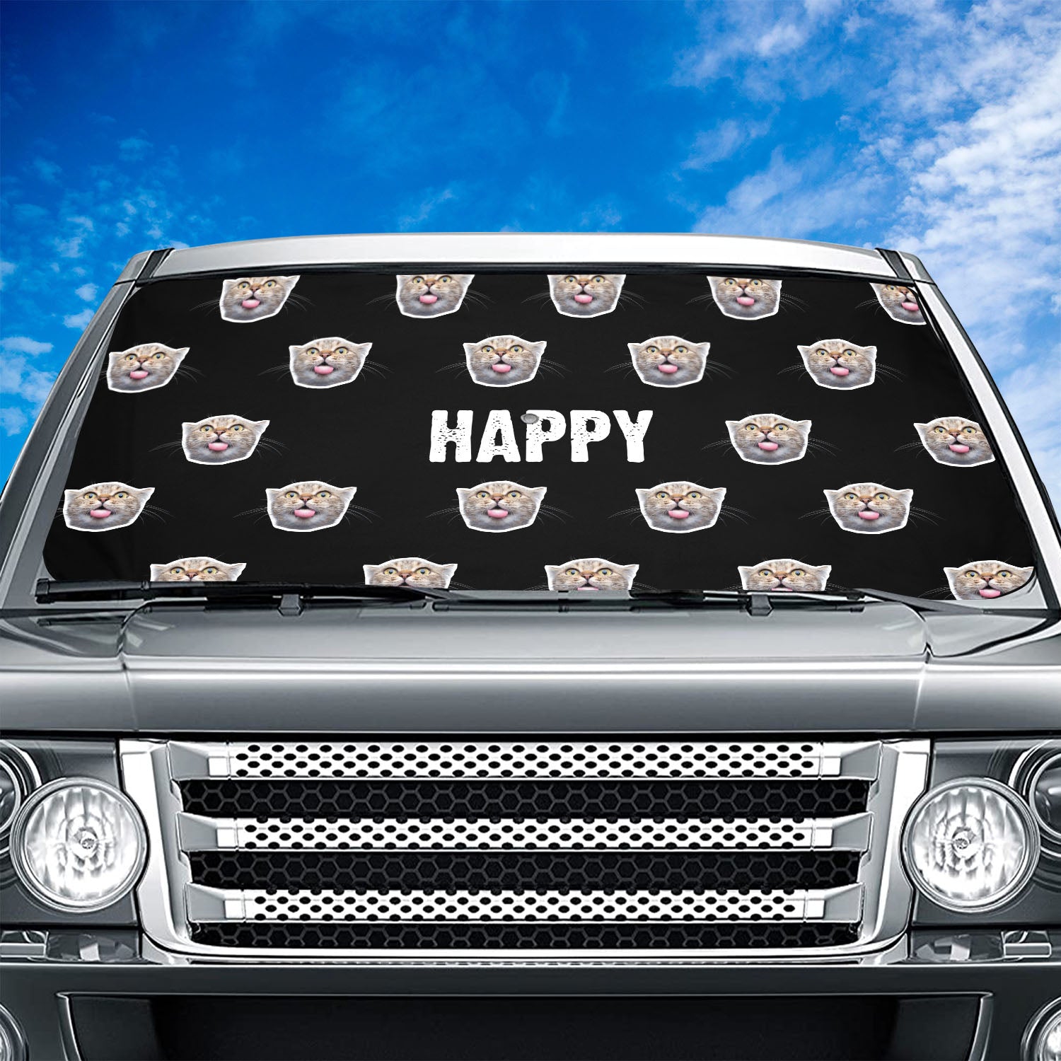 Customized Photo Cat Car Windshield Sunshade, Custom Windshield Sunshade with Picture, Fit with all car, UV Rays and Heat Sun Visor Protector Foldable Sun Shade Umbrella - Delicate Leather