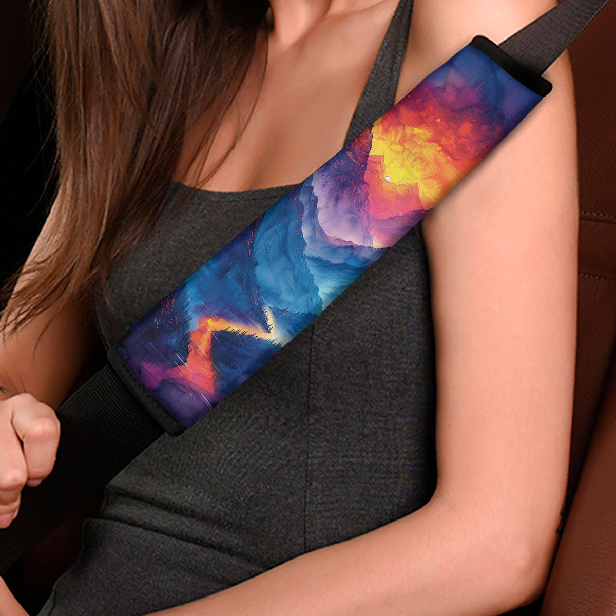 Boho Mountain Seat Belt Covers (2PCS) , Microfiber Leather Seat Belt Shoulder Pads for More Comfortable Driving, Gift For Mother Day, Gift For Dad