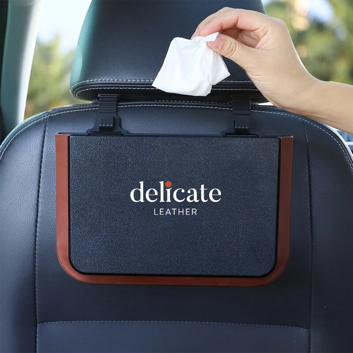 Delicate Leather Hanging Waterproof Car Trash can-Foldable, Custom For Your Cars, Waterproof, and Equipped with Cup Holders and Trays. Multi-Purpose, Car Accessories CC11992 - Delicate Leather