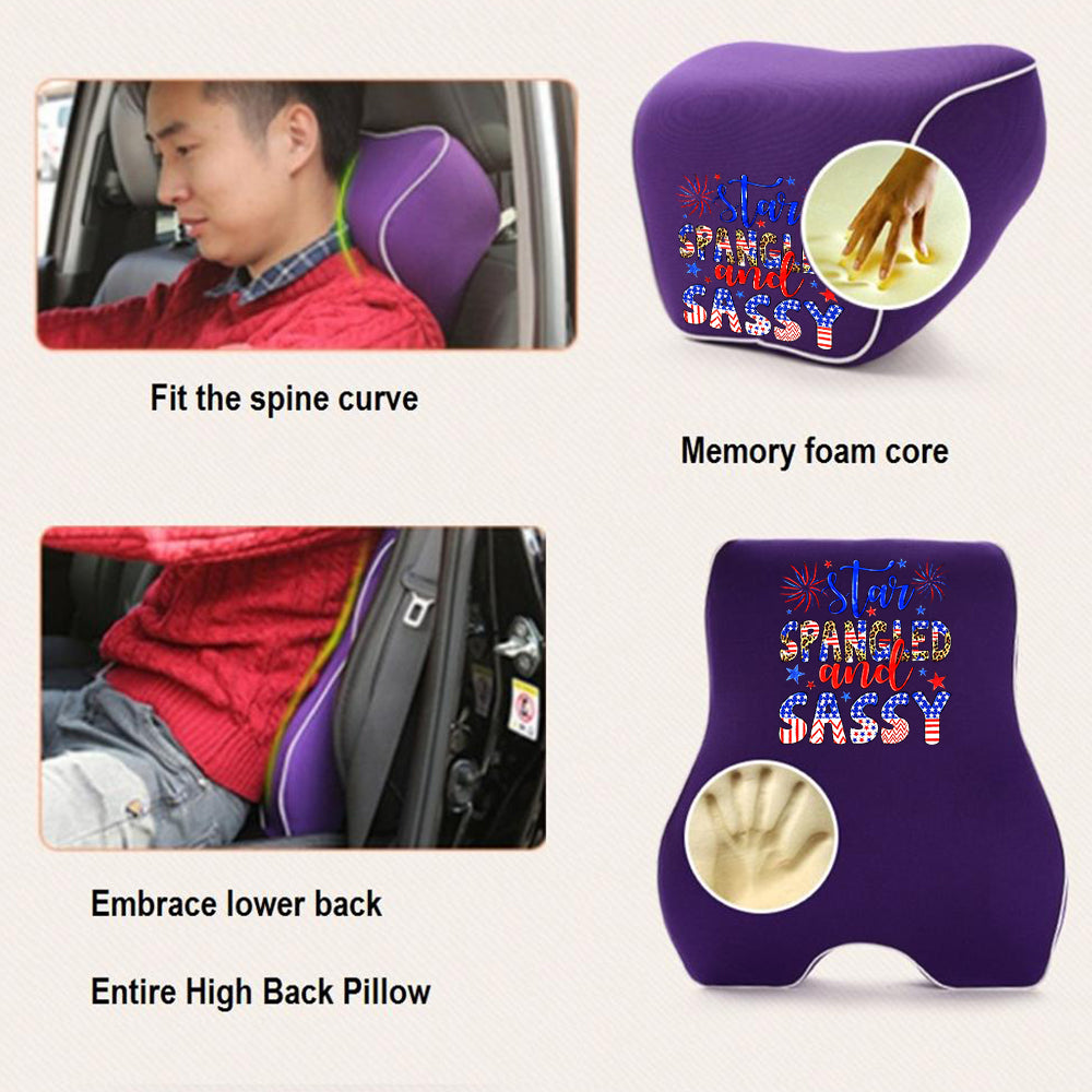 Star Spangled And Sassy Lumbar Support Cushion for Car and Headrest Neck Pillow Kit, Custom For Cars, Ergonomically Design for Car Seat, Car Accessories, 4th of July 06 - Delicate Leather