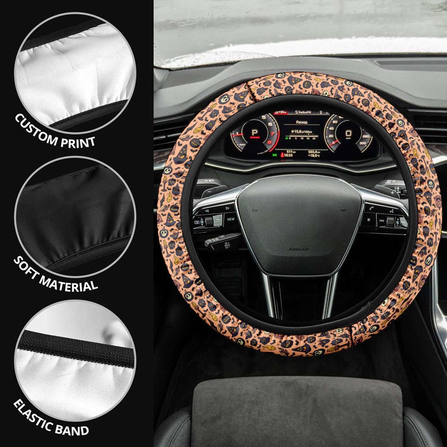 Happy Halloween Car Steering Wheel Cover Update Version, Custom-Fit for Car, Premium Leather Car Steering Wheel Cover , Car Accessories, Halloween 10