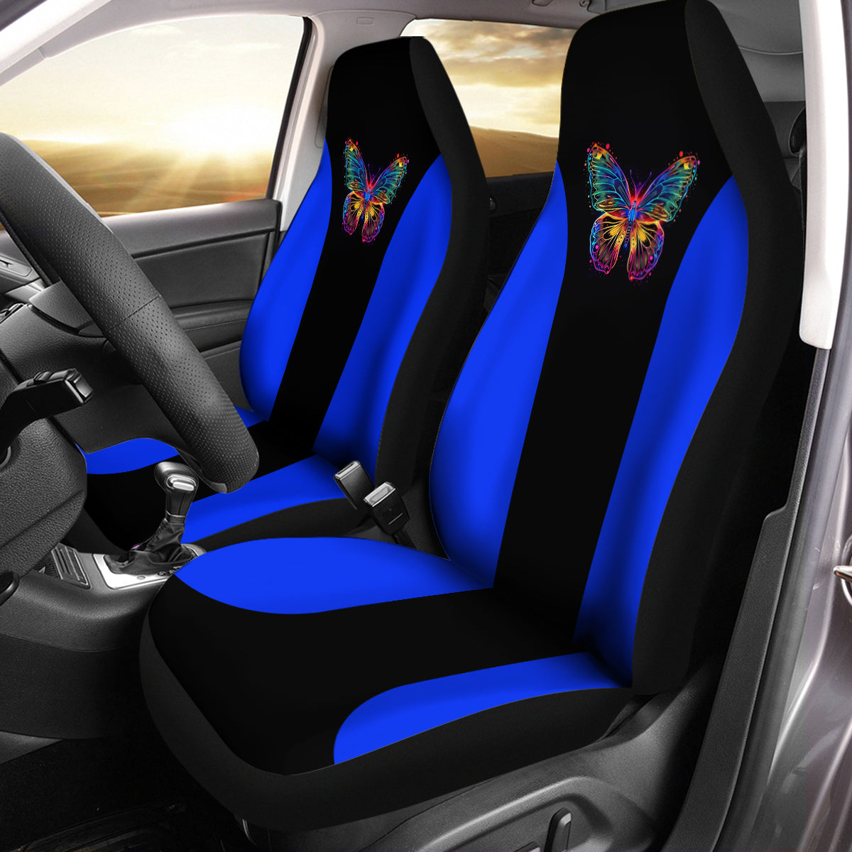 Outlet Blue 3D Air Mesh Front Seat Covers,Reflective Colorful Butterfly Bucket Seat Covers with Airbag Compatible,High Back Seat Covers Universal Fit for Cars,Truck, SUV - Delicate Leather