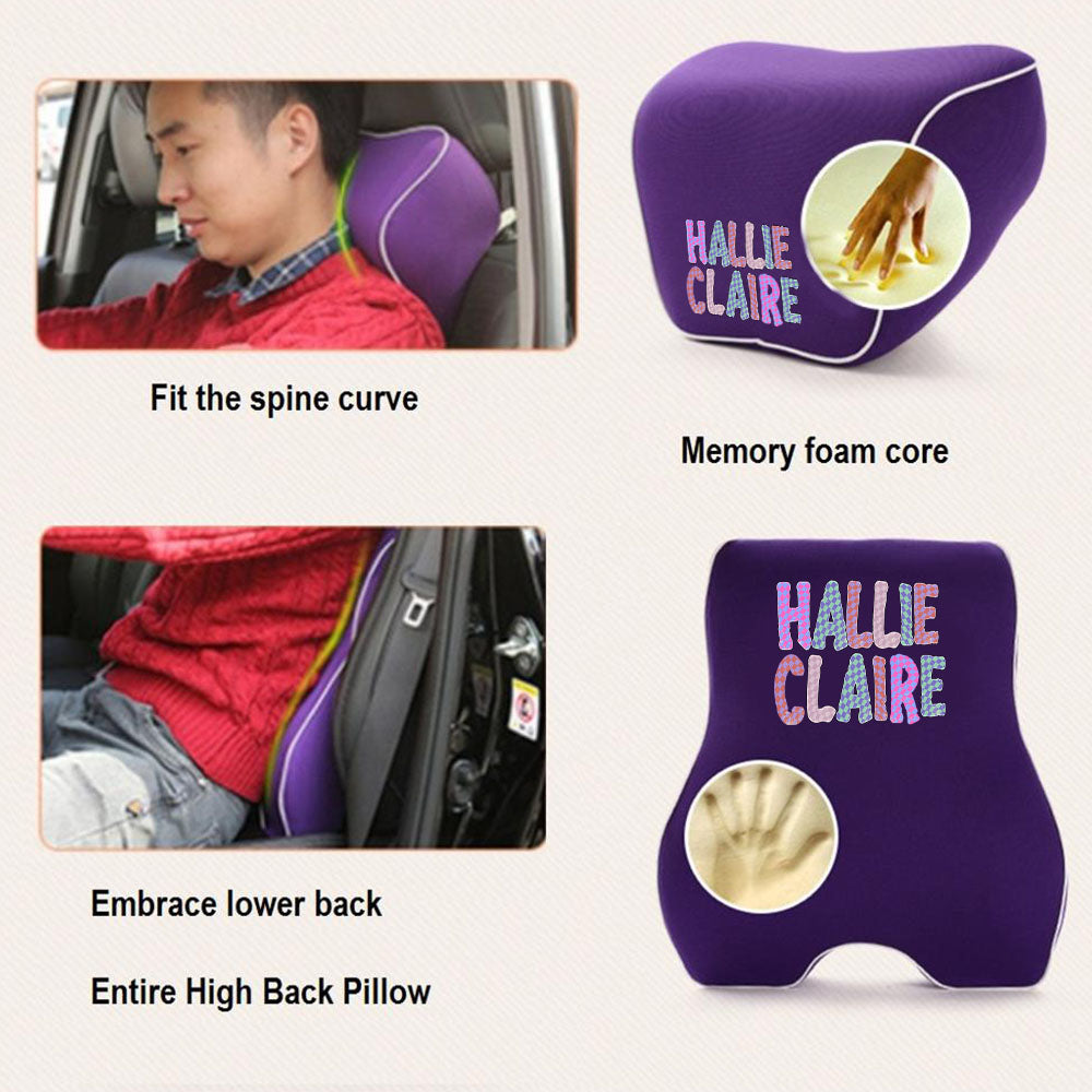 Custom Name Lumbar Support Cushion for Car and Headrest Neck Pillow Kit, Personalized Gift, Custom For Cars, Ergonomically Design for Car Seat, Car Accessories, Personalised Lumbar Support Cushion, Name Lumbar Support Cushion L1 - Delicate Leather