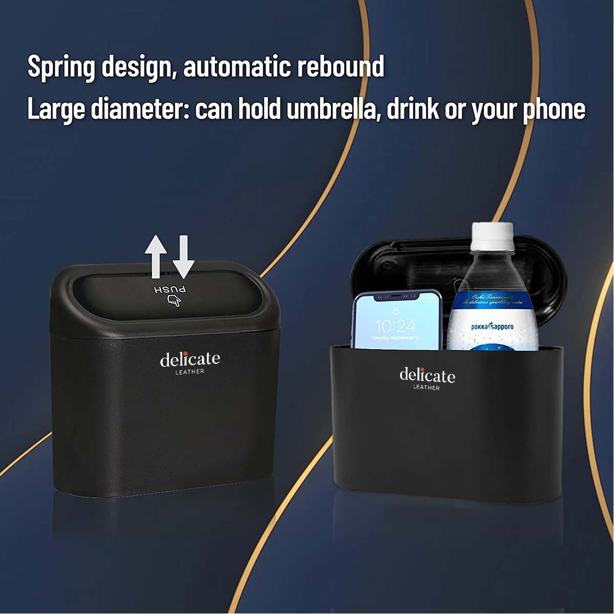 Delicate Leather Car Trash Can, Custom For Cars, Mini Car Accessories with Lid and Trash Bag, Cute Car Organizer Bin, Small Garbage Can for Storage and Organization, Car Accessories TY11996 - Delicate Leather