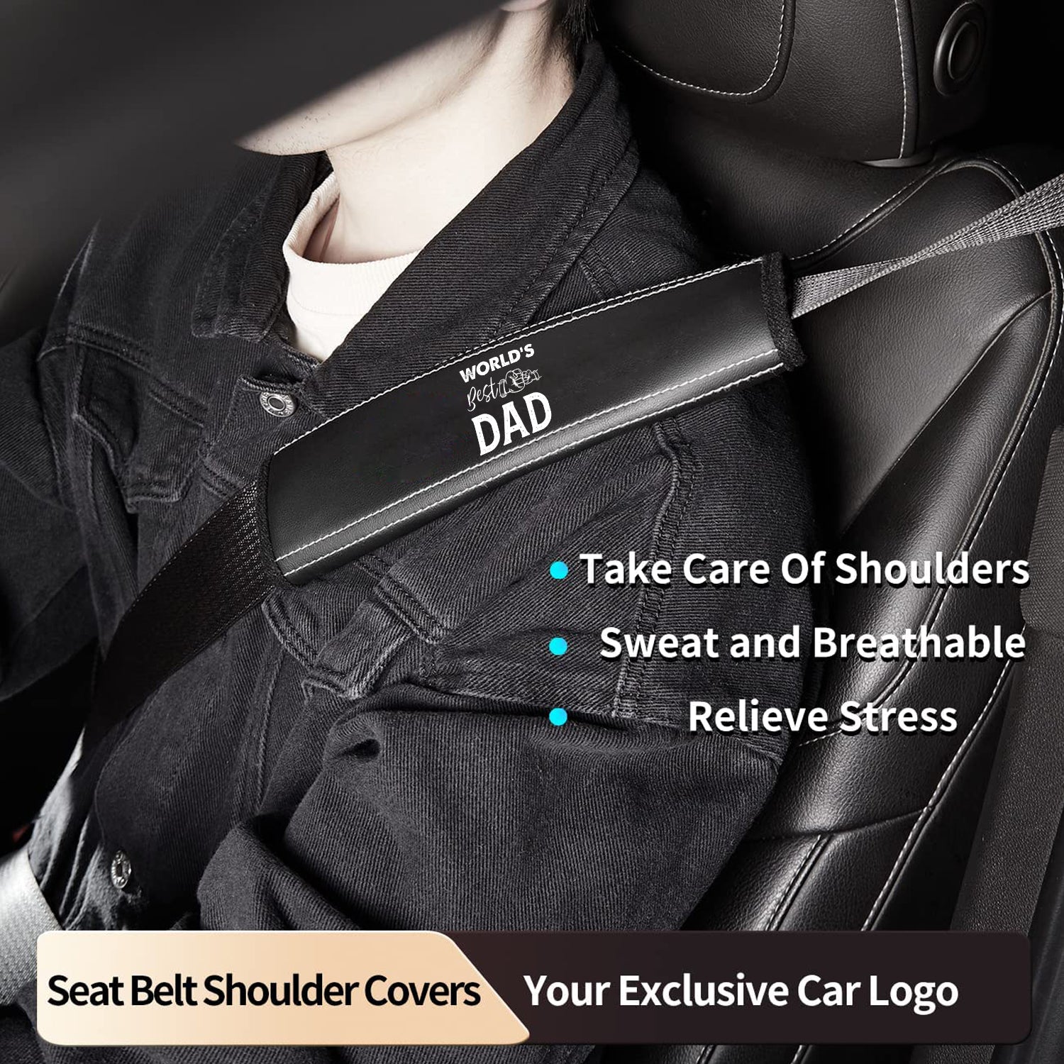 World's Best Dad Car Seat Belt Covers (2PCS), Custom For Your Cars, Microfiber Leather Seat Belt Shoulder Pads for More Comfortable Driving, Father's Day Gift, Car Accessories 05