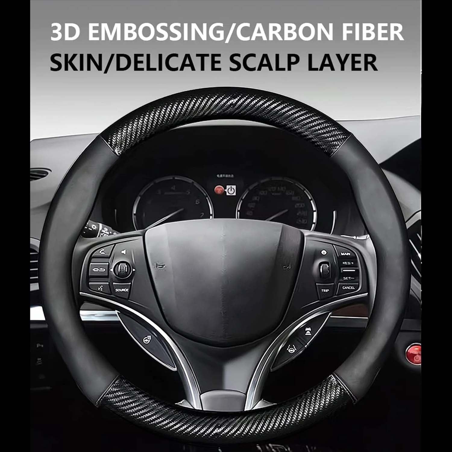 Car Steering Wheel Cover, Custom For Your Cars, Leather Nonslip 3D Carbon Fiber Texture Sport Style Wheel Cover for Women, Interior Modification for All Car Accessories LI18992