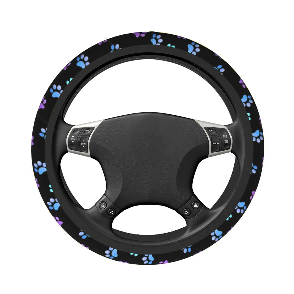 Dog Paws Paw Steering Wheel Cover, Purple Galaxy Neoprene Anti-Slip Cute Car Steering Wheel, Car Accessories 22 - Delicate Leather