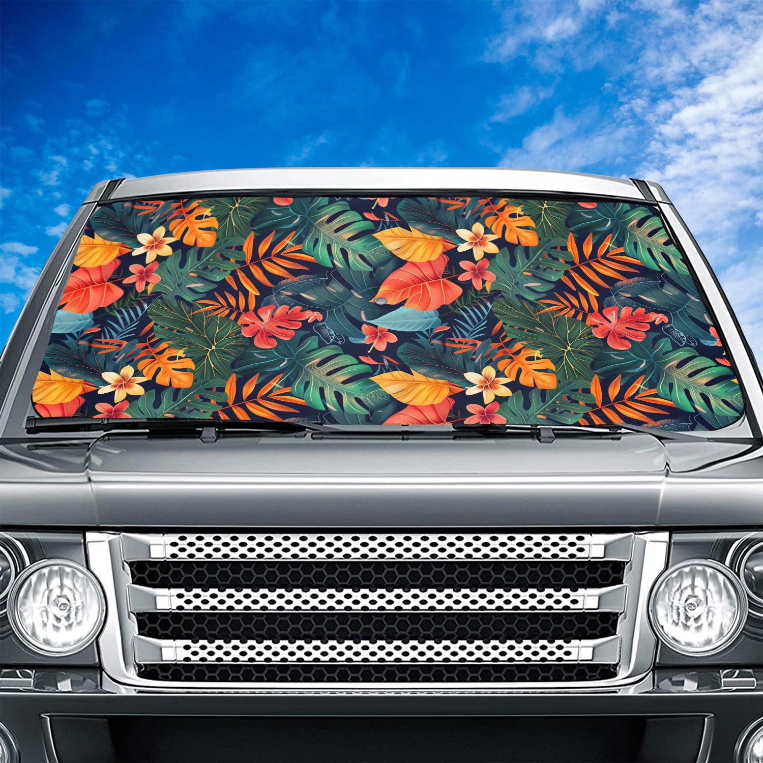 Tropical Rainforest, Forest Botanical, Car Windshield Sunshade, Universal Fit with all car, UV Rays and Heat Sun Visor Protector Foldable Sun Shade Umbrella, Tropical 05