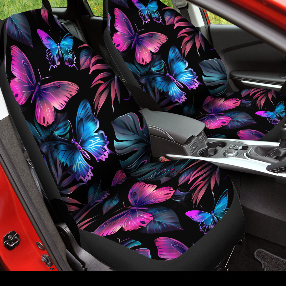 Butterfly Car Seat Cover, Tropical Leaf Car Seat Protector Cover for Women Men, Comfortable 2 Piece Car Seat Covers Universal Fit for Most Vehicle Cars, Blue and Purple,Tropical and Butterfly 2 - Delicate Leather