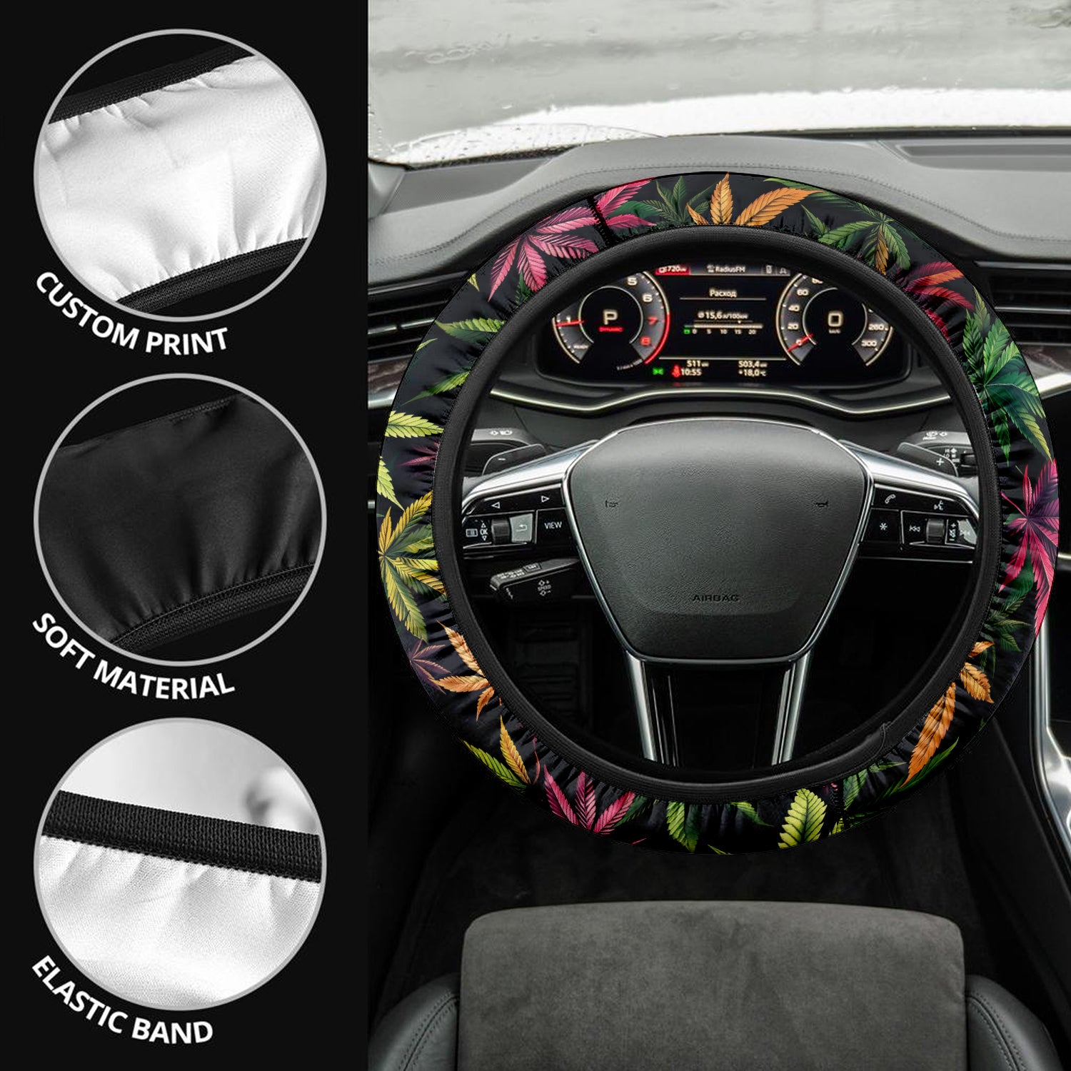 Tropical Rainforest, Forest Botanical, Car Steering Wheel Cover Update Version, Forest Botanical Custom-Fit for Car, Premium Leather Car Steering Wheel Cover , Car Accessories, Tropical 04 - Delicate Leather