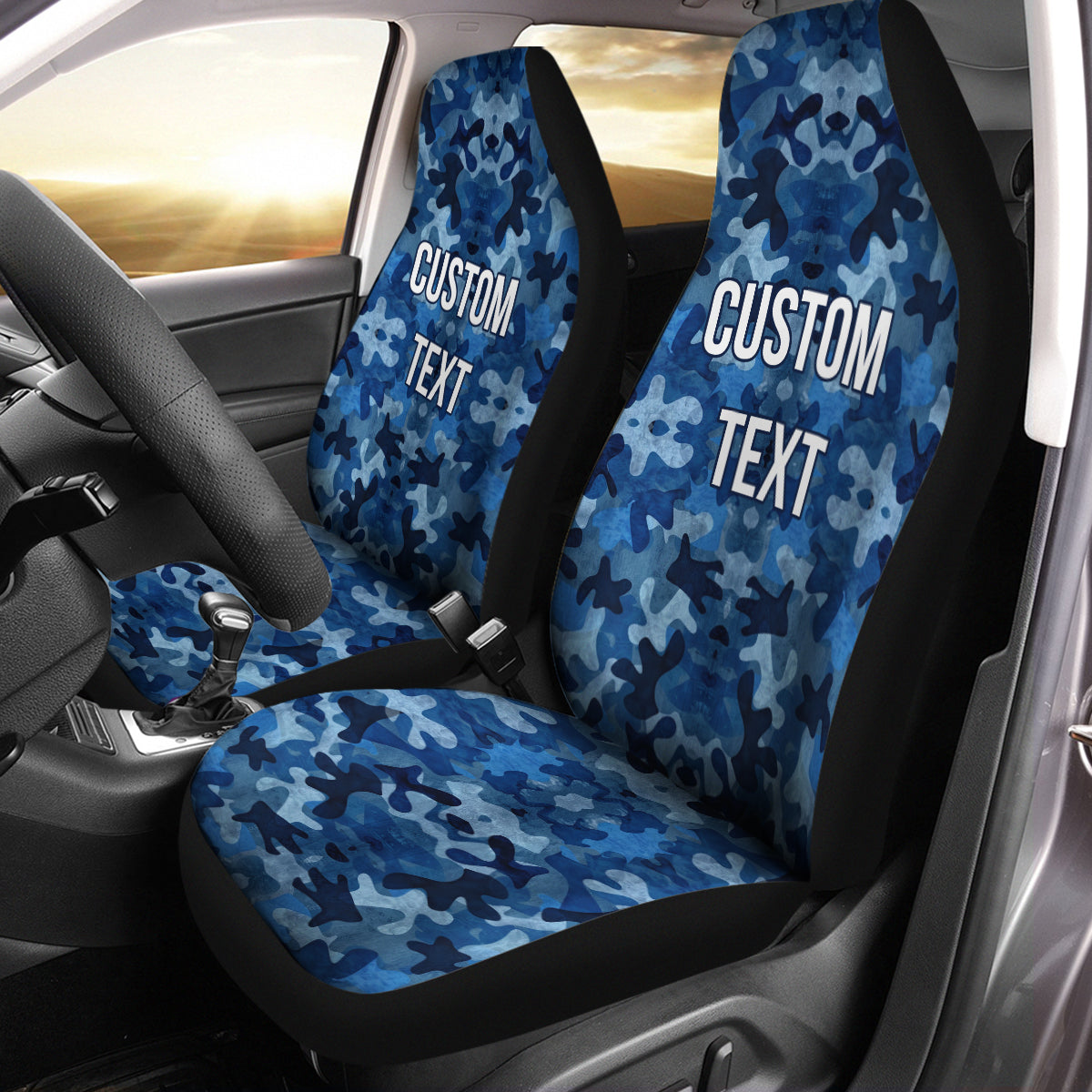 Personalized Custom Camo Car Seat Covers Blue Camouflage Set of 2 Seat Protectors Universal Fit For Car SUV Bucket Seats, Camo 02 - Delicate Leather