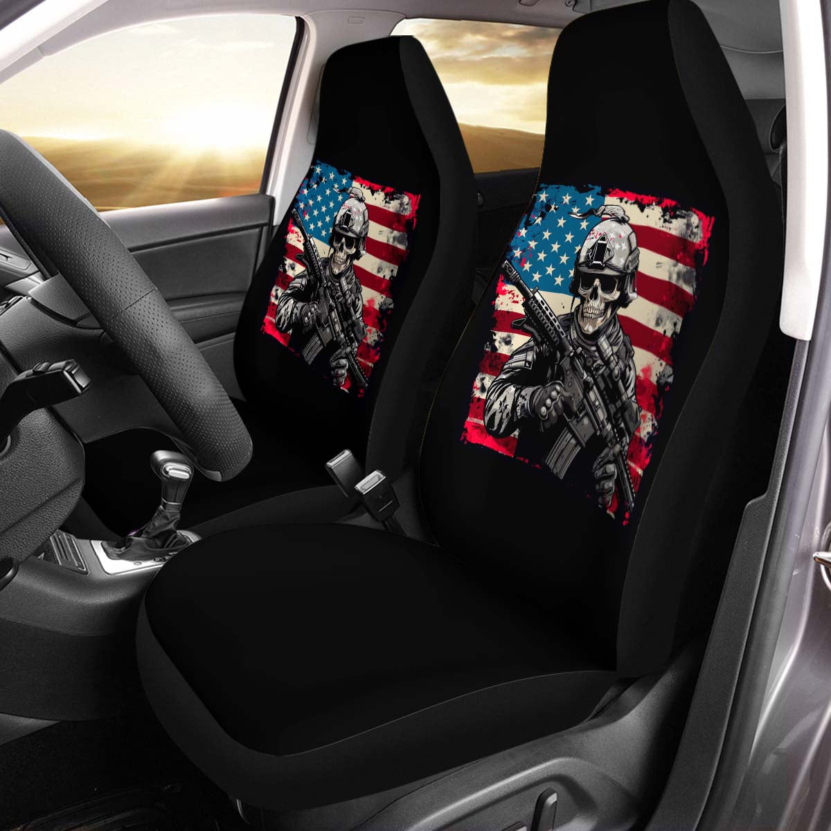 Police Skull Flag Car Seat Cover, Girl Riding Horse In The Desert , Front Seat Protector, For SUV, Car Accessories For Unisex, American Flag Car Seat Cover, Gift 10 - Delicate Leather