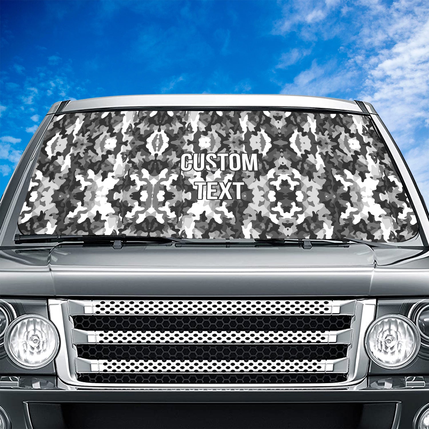 Personalized Custom Camo Car Windshield Sunshade, Black And White Camouflage, Fit with all car, UV Rays and Heat Sun Visor Protector Foldable Sun Shade Umbrella, Camo 03 - Delicate Leather