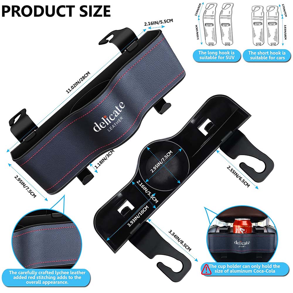 Car Headrest Backseat Organizer with Cup Holders, Custom For Your Cars, Seat Back Organizer Perfect for Eating in Your Car, Back Seat Organizer for Kids, Car Food Table or Sauce Holder, Car Accessories KX11994 - Delicate Leather