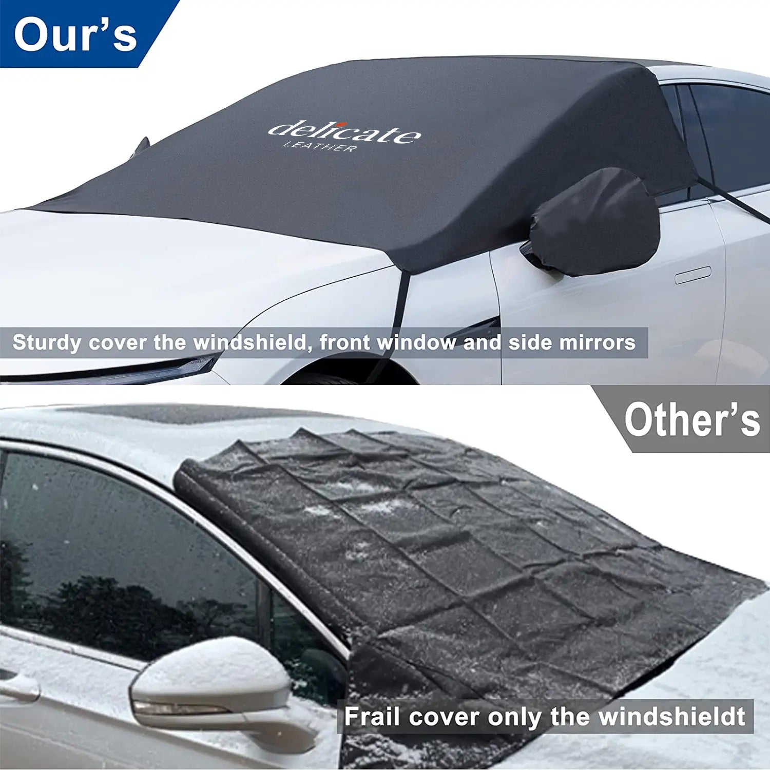 Custom Text and Logo Car Windshield Snow Cover, Fit with Alfa Romeo, Large Windshield Cover for Ice and Snow Frost with Removable Mirror Cover Protector, Wiper Front Window Protects Windproof UV Sunshade Cover - Delicate Leather