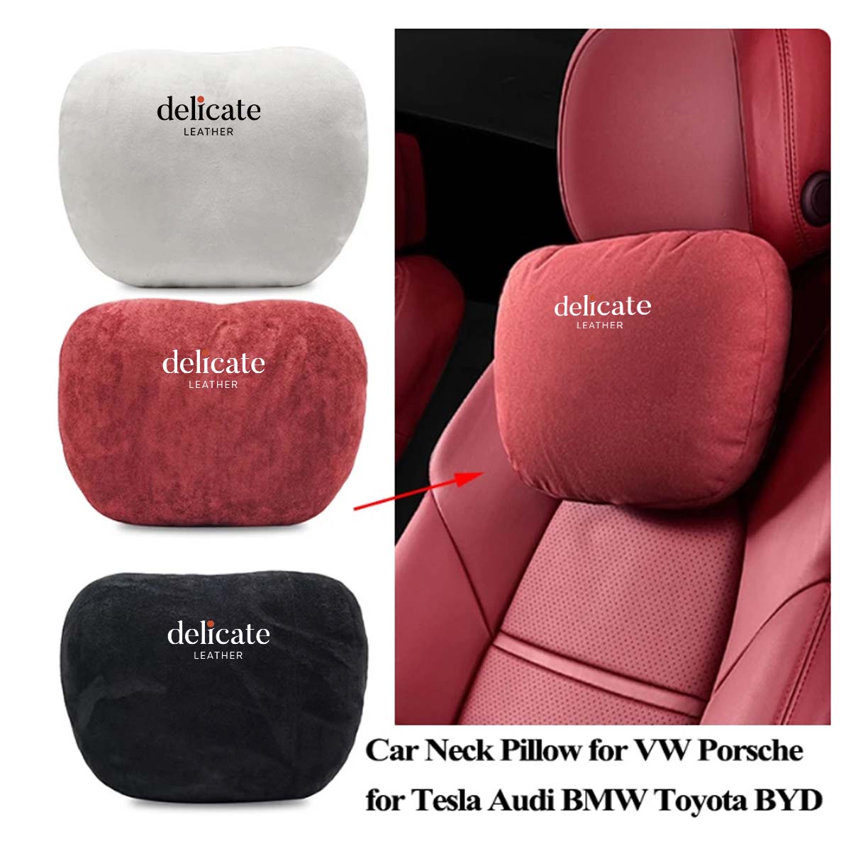 Delicate Leahter Car Seat Headrest Neck Pillow: Premium Accessories for Enhanced Comfort - Delicate Leather